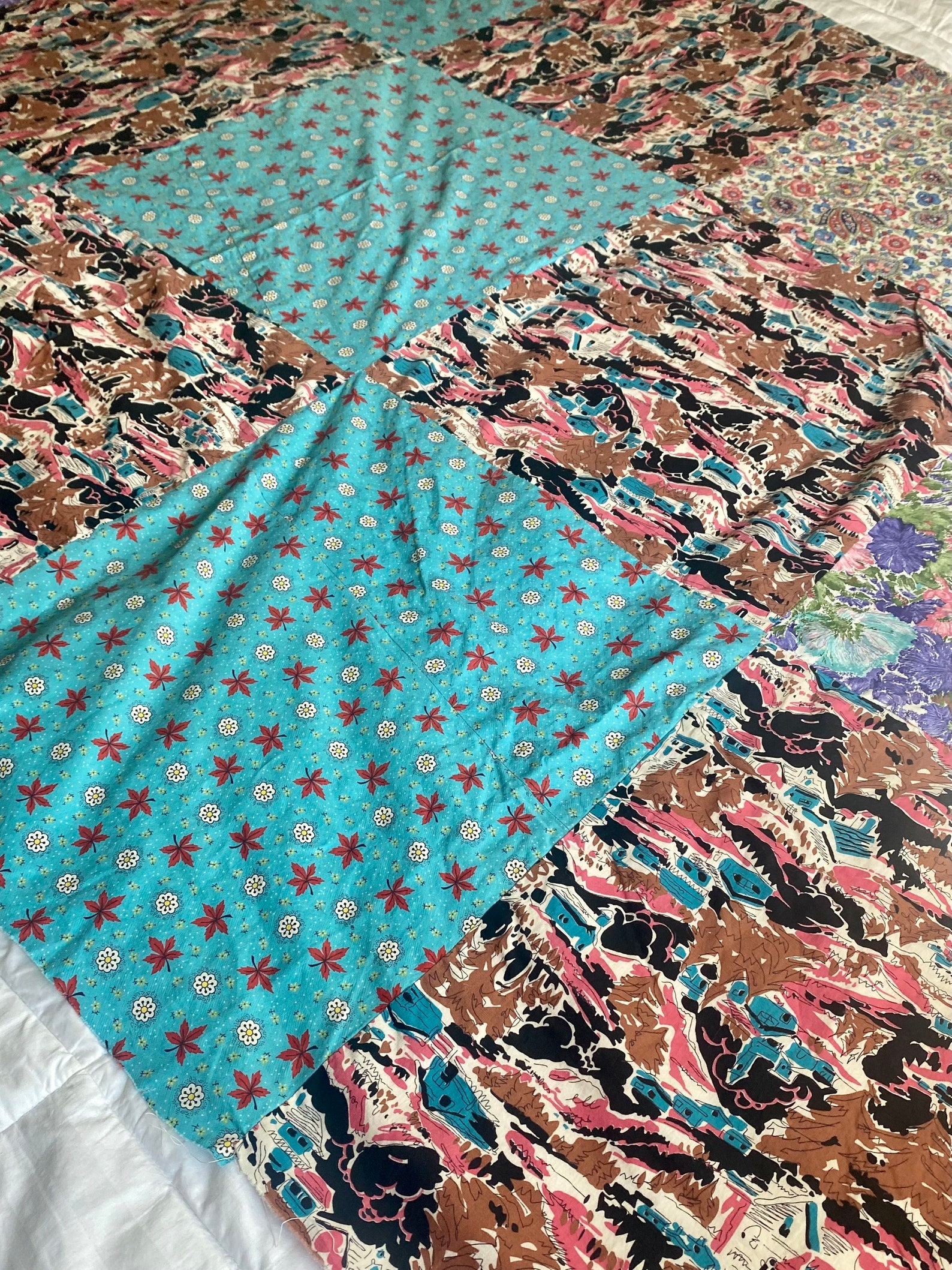 Vintage Quilt Topper 52 X 75 Retro Fabrics Etsy