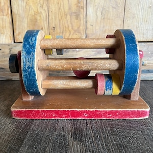 Vintage Baby Spinning Drum and Rattle - Montessori Toys, Wooden Baby Toys, Vintage Handmade, Vintage Toys, Nursery Decor