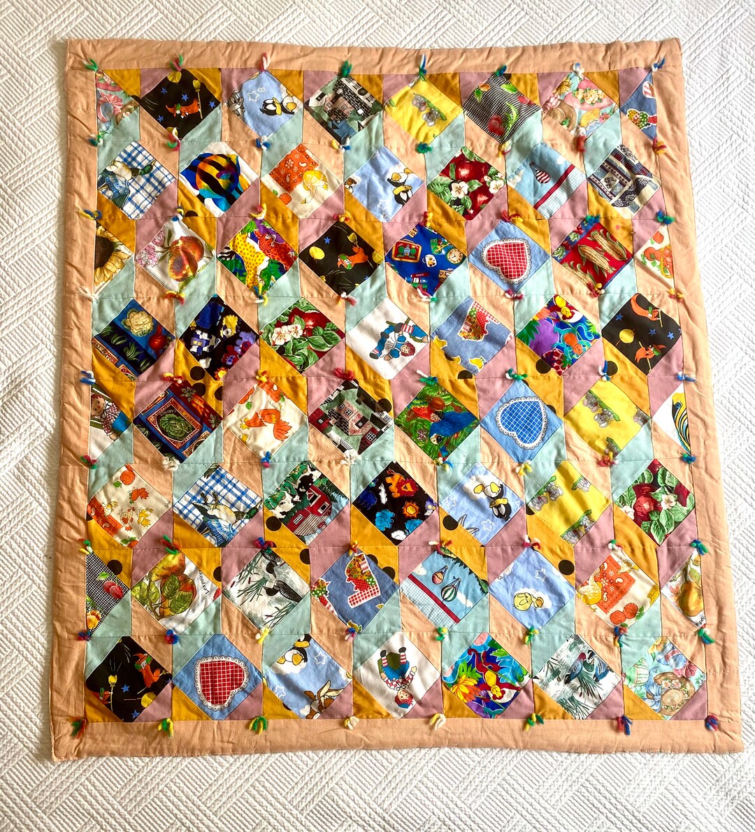 Vintage Colorful Handmade Quilt 45 X 40 Handtied Quilts, Small Lap