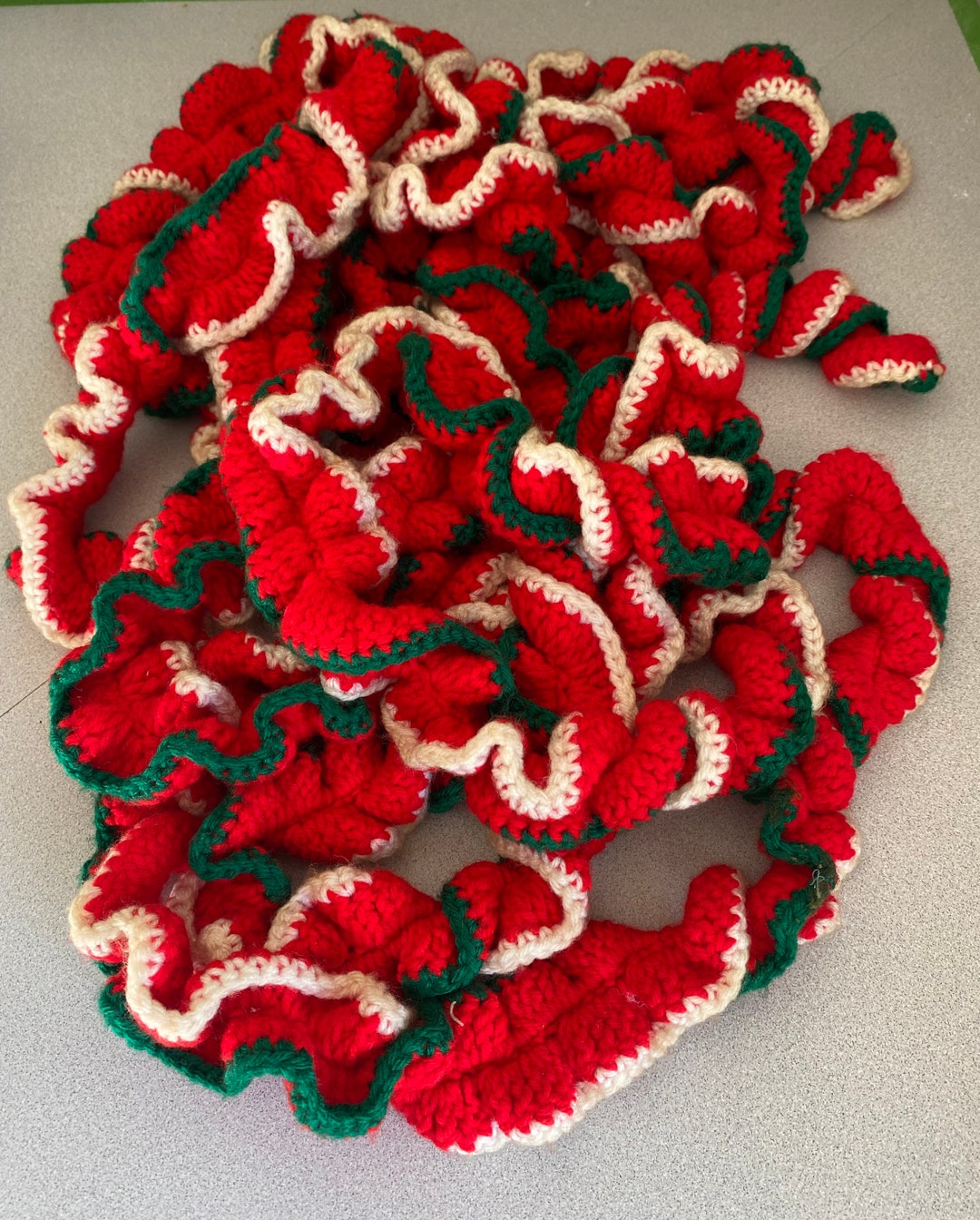 Vintage Crocheted Christmas Garland Red, Green, White Vintage Christmas