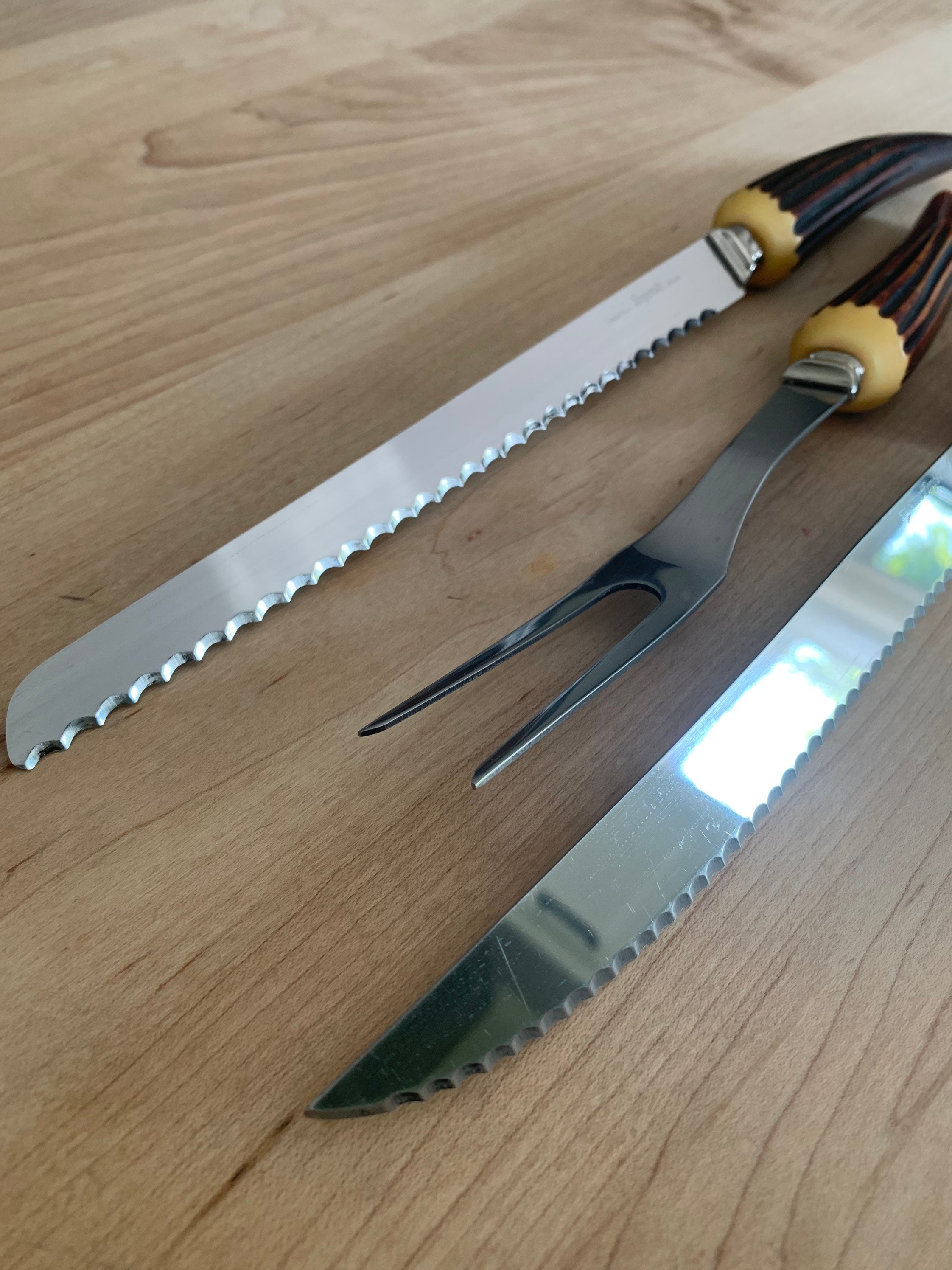 Faux Stag Horn Meat Carving Set Two Serrated Knives and a Etsy