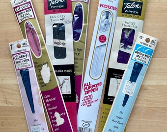 Set of 7 Vintage Fashion Zippers - 2 Nylon, 5 Metal - Vintage Skirt and Neck Zippers - Vintage Sewing, Sewing Notions, Craft Supplies