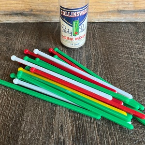 Vintage Swizzle Sticks - Plastic Drink Mixers - Red, White, Green and Yellow - Cocktail Mixers, Collinsware, Home Bart Cart