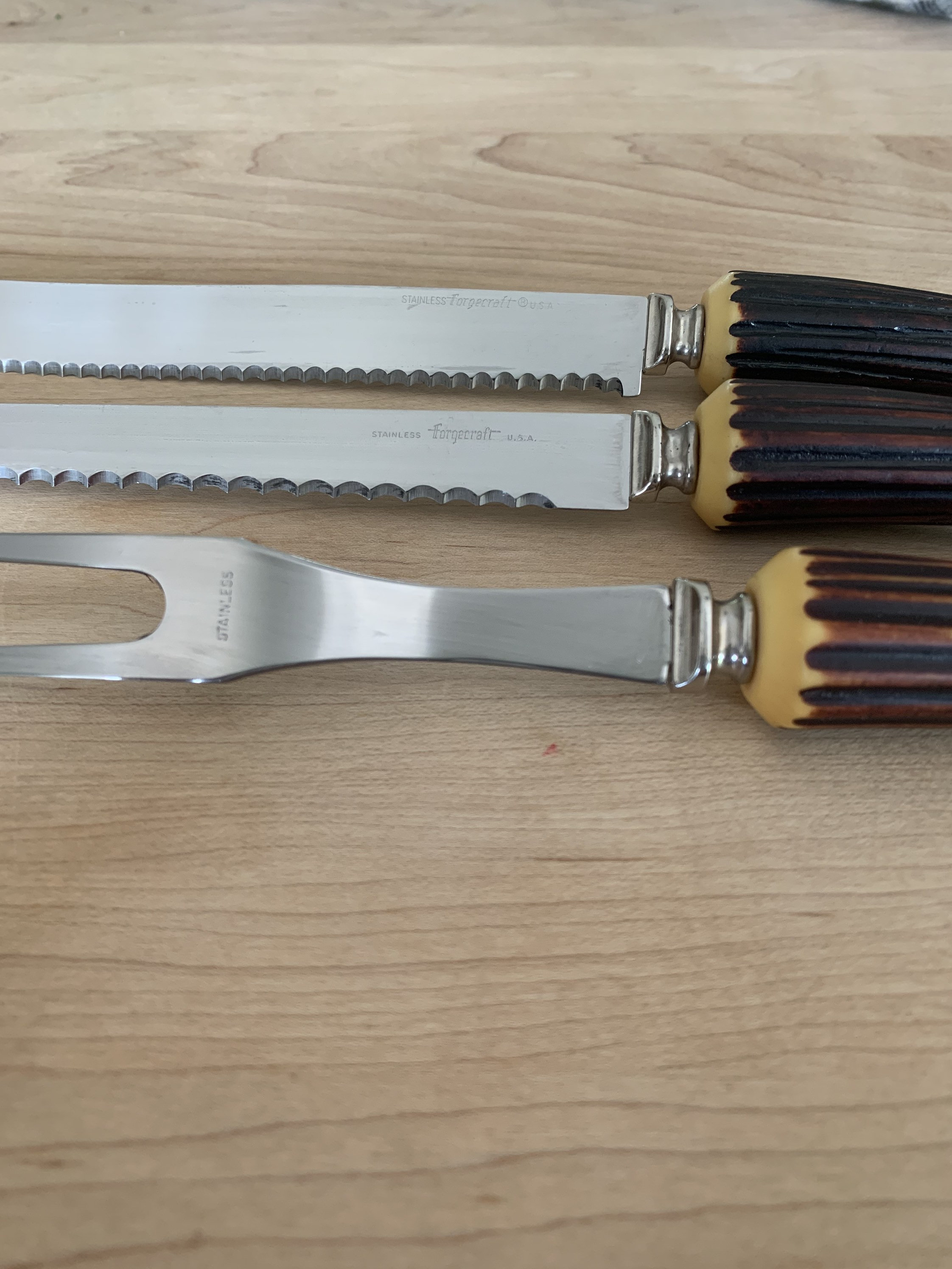 Faux Stag Horn Meat Carving Set Two Serrated Knives and a Etsy