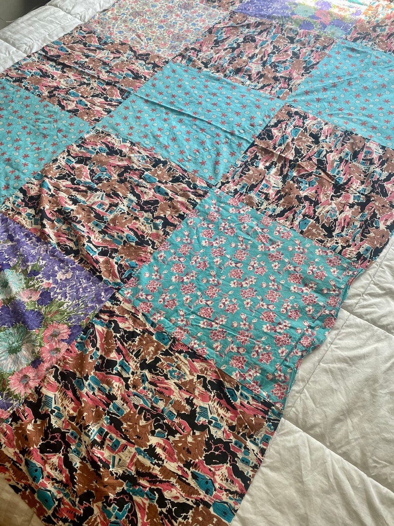 Vintage Quilt Topper 52 X 75 Retro Fabrics Etsy