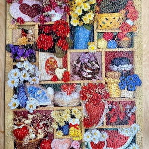 Vintage Country Life 500+ Piece Jigsaw Puzzle - 1980s, Floral Spring Decor - Ambassador/Hallmark/Springbok - Valentine&#39;s Day, Red Decor
