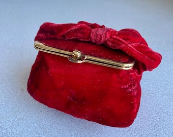 Vintage Red Velvet Wrist Purse - Small Purse, Antique Accessories, Collectible Purses, Vintage Fashion