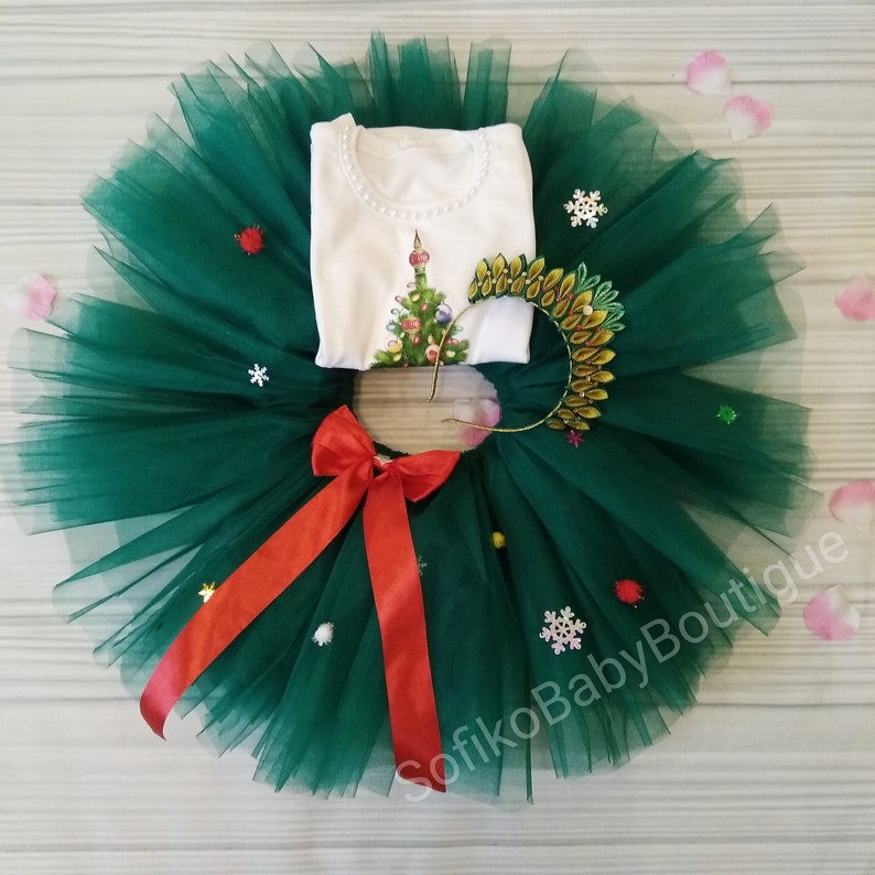 Green Christmas Tutu Christmas Tree Tutu Green New Year Outfit Outfit for Toddlers Baby Dress Green Tutu Christmas Trees Christmas Photo