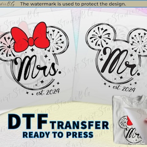 Mickey and Minnie Mr and Mrs Anniversary Disney DTF Transfer Ready to Press, DTF Prints, Heat Transfer DTF transfers, Disneyland Shirt