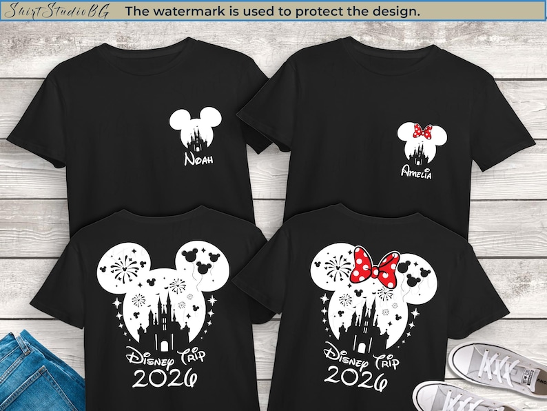 Chemise personnalisée Disney Vacations 2026, chemises familiales Disneyland Paris Black