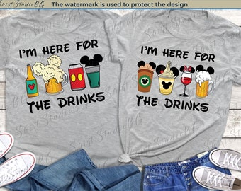 I'm Here For The Drinks Epcot Shirts, Epcot Drinking Around The World Shirt, Drinking Around The World Shirts, Disney Couple Shirts