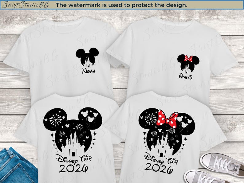 Chemise personnalisée Disney Vacations 2026, chemises familiales Disneyland Paris White