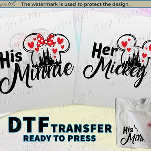 Her Mickey and His Minnie Disney Couple Shirts DTF Transfer Ready to Press, Disney Transfers, DTF Prints, DTF transfers, Disney Shirt