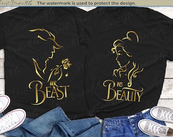 Beauty and The Beast Gold Foil Couple Shirts, Disney Valentine's Day Matching Shirts