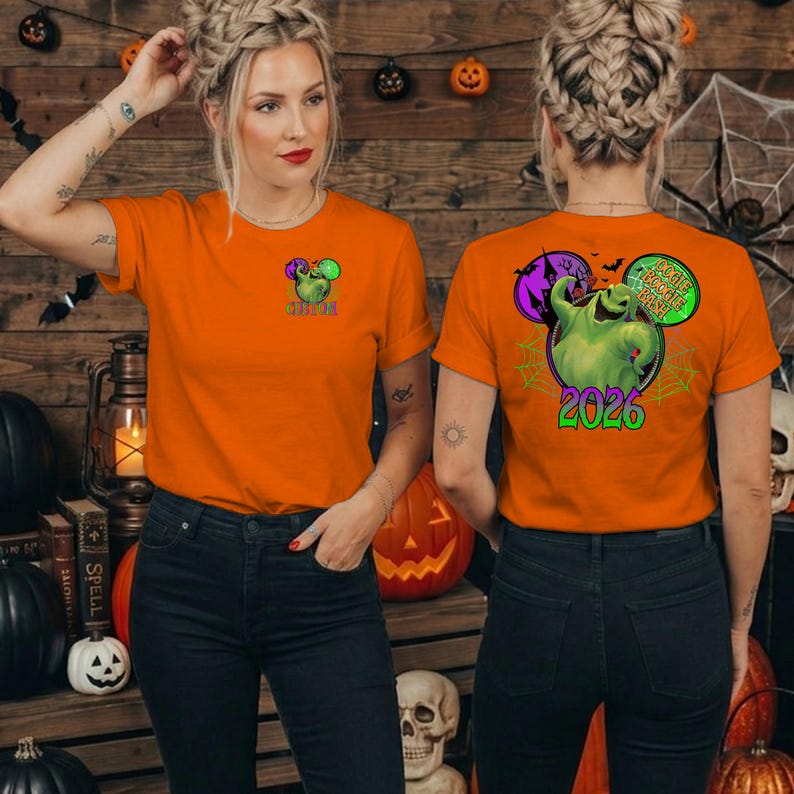 Camisetas personalizadas de Halloween de Oogie Boogie • Camisetas de Pesadilla antes de Navidad • Camiseta de Halloween de Disney 2026 • Camiseta de otoño de Disney Orange