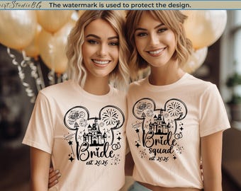 Chemise EVJF Disney, chemise mariée et mariée Disney, chemises EVJF, chemise Minnie Bride, chemises de demoiselles d'honneur Disneyland