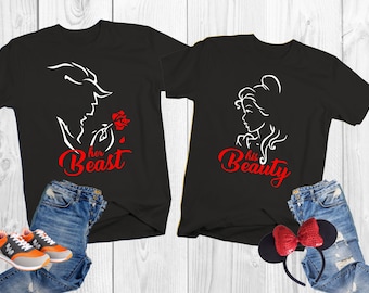 Beauty and the Beast Disney Couple Shirts, Matching Rose Design