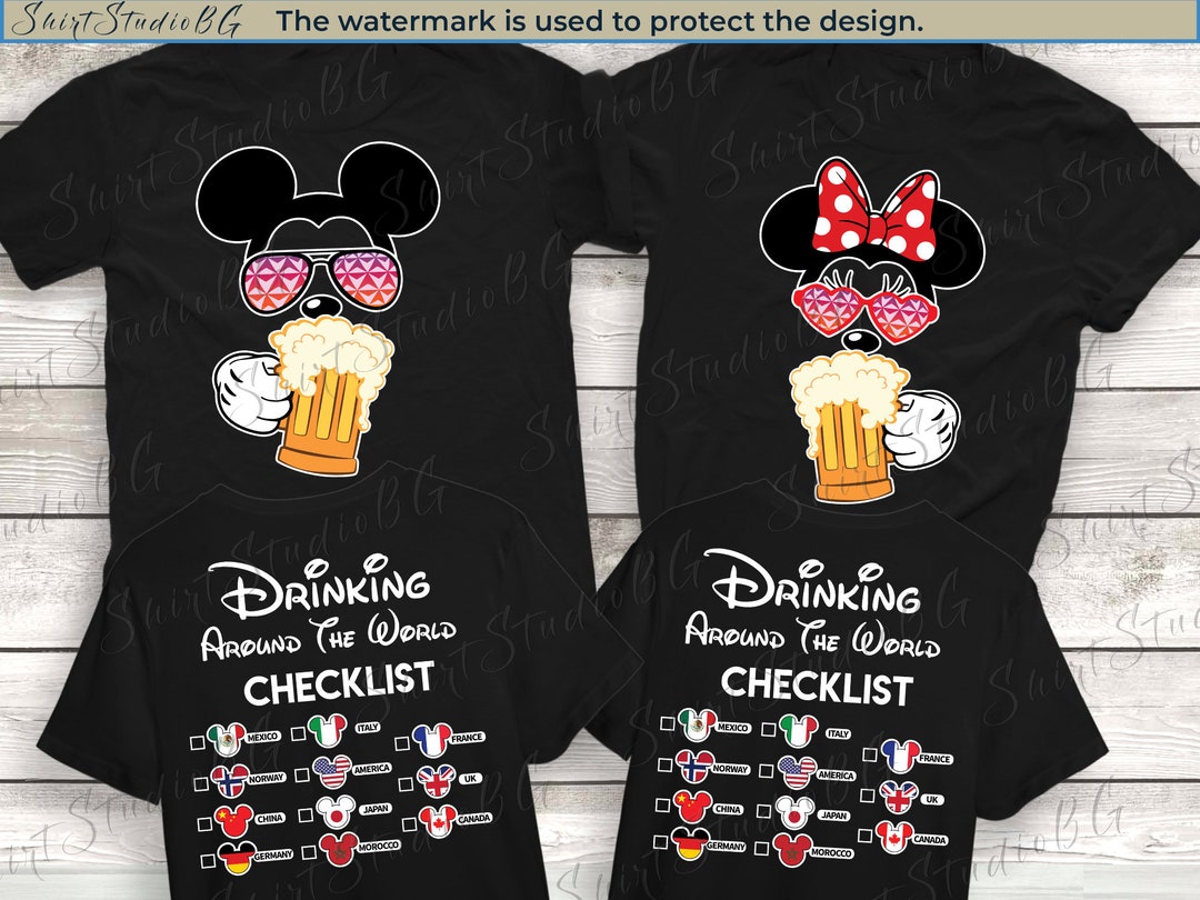 Mickey Beer Minnie Beer Epcot Shirts, Epcot Drinking Around the World