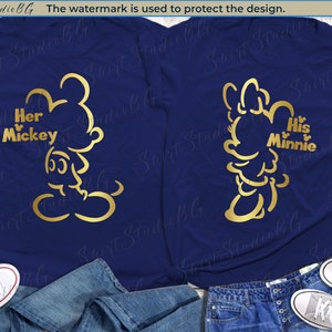Mickey and MInnie Couple Shirts, Her Mickey and His Minnie Gold Foil Shirt, Disney Couple Shirts, Disneyland Shirs, Disney Valentines Shirt
