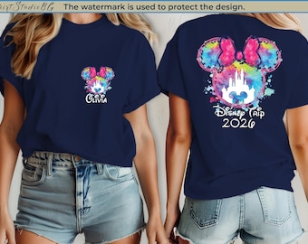 Camiseta personalizada de viaje familiar de Disney 2026, diseño de acuarela