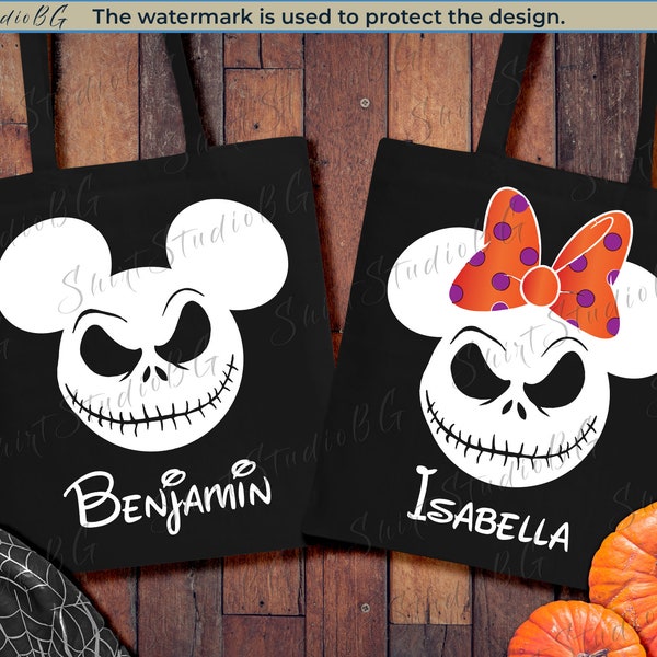 Personalized Jack Skellington Halloween Tote Bag, Trick or Treat Bag, Custom Tote Bag, Disney Trick or Treat Tote Bag, Halloween Candy Bag
