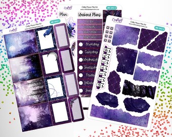 Chilly Moon Journaling Mini Kit | Aufkleber Deko | Dekorativer Aufkleber | Planner Aufkleber | Planung | Purple Gloom Dark Bäume Nature Moon