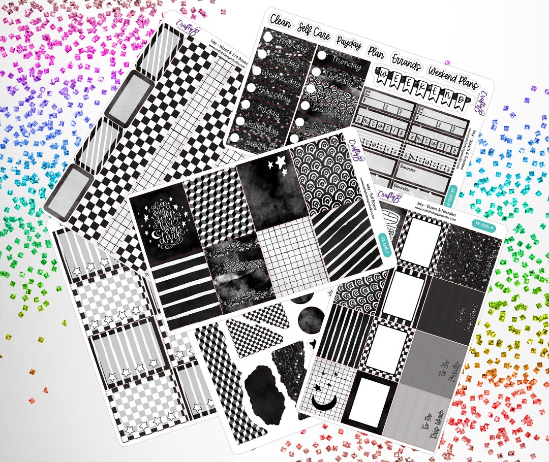 Inky Kit Full Kit Sticker Deco Decorative Gothic Black Neutral Planner
