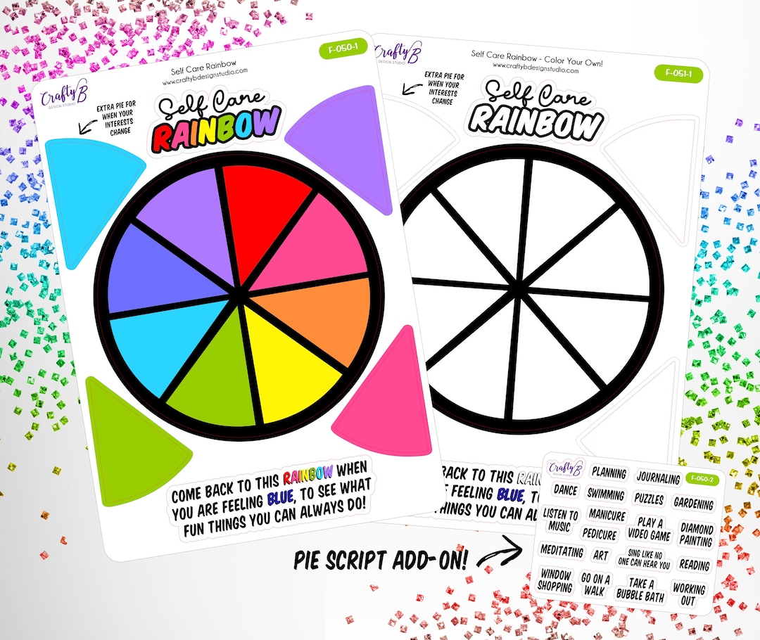 Self Care Rainbow Original and Color Your Own Self Love Club Stickers ...
