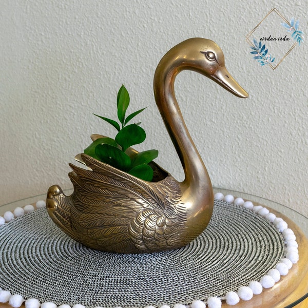 Large Vintage Brass Swan Planter