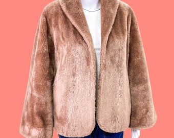 Vintage Fluffy Jacket / Vintage Borgana Jacket / Vintage Teddy Jacket / Faux Fur Jacket / Cropped Teddy Jacket / Vintage Open Jacket