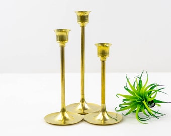 Tiered Brass Candlesticks / Graduated Brass Candlesticks / Brass Candleholders