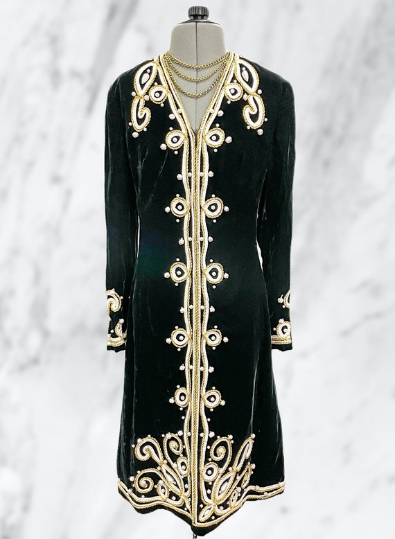 Vintage Velvet Dress / Vintage Embellished Dress /