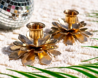 Brass Snowflake Candleholders / Holiday Brass Candleholders / Brass Holiday Decor