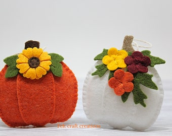 Felt pumpkins, fall ornament set, autumn decoration