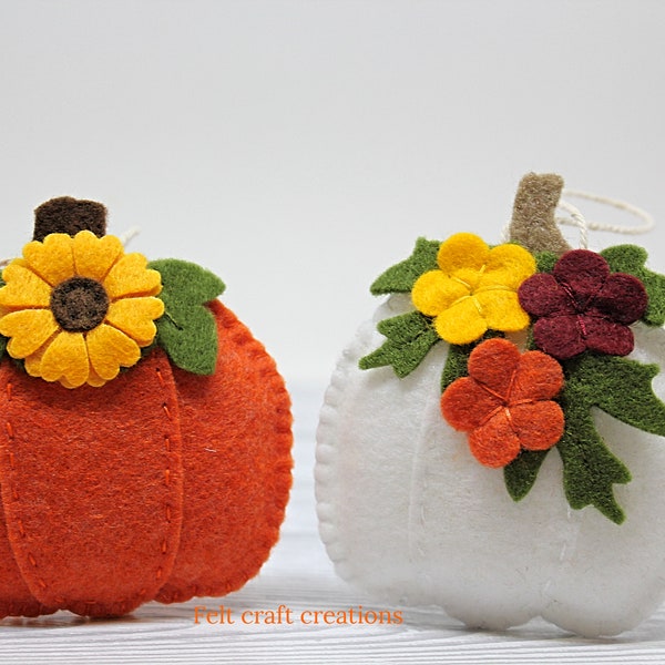 Felt pumpkins, fall ornament set, autumn decoration