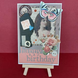 Kunstvolle handgefertigte Grußkarte/Glückwunschkarte zum Geburtstag mit Collage im Vintage Stil. Unikat