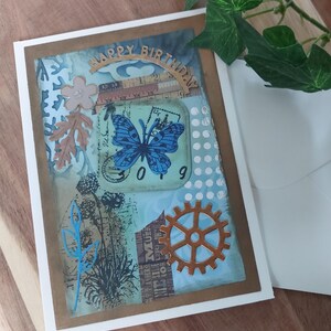 Kunstvolle handgefertigte Grußkarte zum Geburtstag mit Collage im Vintage Stil. Unikat