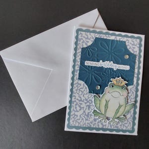 Handgefertigte Grußkarte/Glückwunschkarte zum Geburtstag mit lustigem Froschkönig Motiv. Unikat