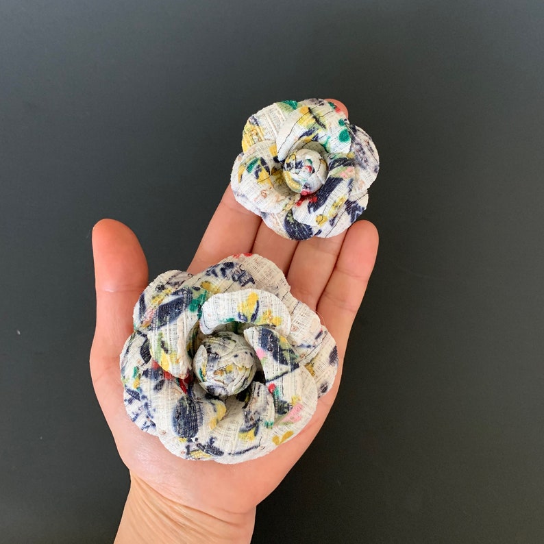 Camellia Brooch,pin,Hair clip,flower brooch,Mommy and baby,flower printed,floral pattern,tweed,Multi color camella,Rainbow,wedding brooch
