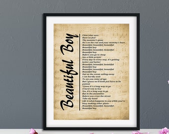 Beautiful Boy, Song Lyrics on Sheet Music Background, Printable Wall Art, Music Poster Wall Hanging Digital Download - Mommy's Here Version