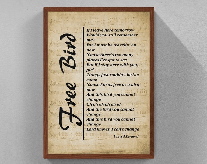 Free Bird Lyrics Picture, Digital Download, Wall Hanging, Music Lyrics Wall Art, Music Gift, Wall Décor, Instant Download
