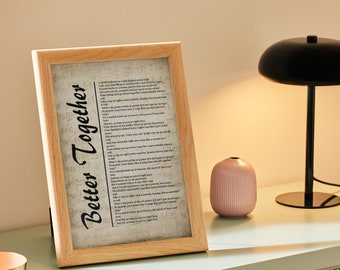 Stampa artistica da parete con testo della canzone Better Together (download digitale)
