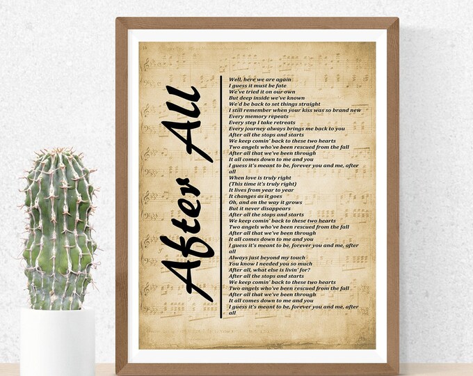 After All, Song Lyrics Digital Download on Sheet Music Background, Printable Wall Art, Music Poster Wall Hanging