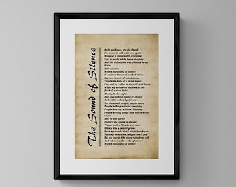 Song Lyrics Digital Print - The Sound of Silence , Lyrics Picture, Music Lyrics Wall Art, Wall Décor, , Music Gift - Free Shipping