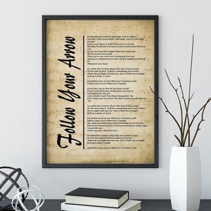 Follow Your Arrow, Lyrics on Sheet Music Print, Kacey Musgraves Wall Art, Song Lyrics Wall Art - Free Shipping