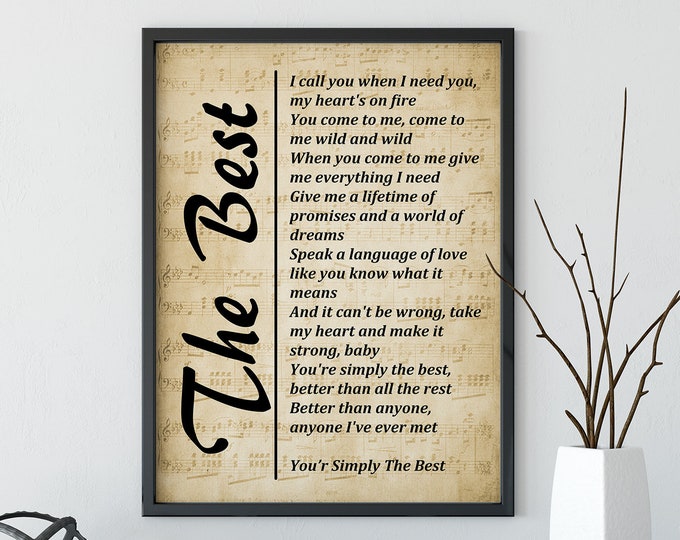 Song Lyrics The Best -  Made Famous By Tina Turner Wall Art Print, Digital Picture, Home Décor  + Free Shipping