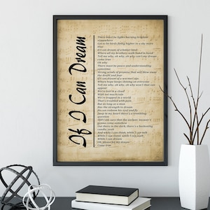 If I Can Dream Lyrics on Sheet Music, Song Lyrics Picture, Music Lyrics Wall Art, Music Elvis Gift, Print, Wall Decor, Free Shipping