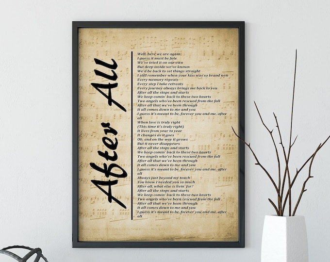 After All Lyrics Print on Sheet Music, Lyrics Picture, Music Lyrics Wall Art, Music Gift, Print,  Wall Décor, Free Shipping