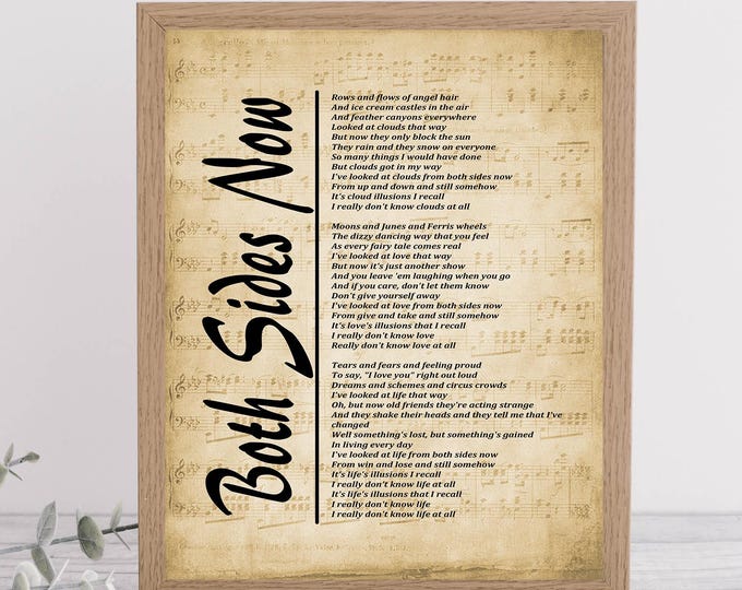Both Sides Now - Lyrics on Sheet Music Background, Wall Décor, Music Lyrics Wall Art, Music Gift, Wall Art Prints - Free Shipping