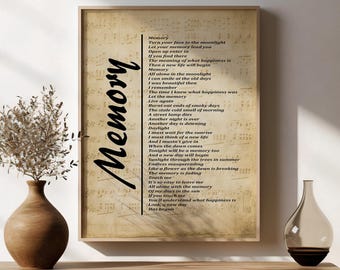 Memory Cats Musical Song Lyrics Wall Art, Printable Digital Download